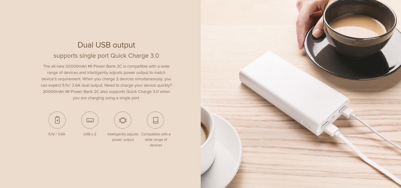 Xiaomi Mi 20000mAh Power Bank 2C Dual USB - Quick Charge 3.0