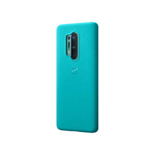 ONEPLUS-8-PRO-SANDSTONE-BUMPER-CASE-CYAN-FRONT-TILTED
