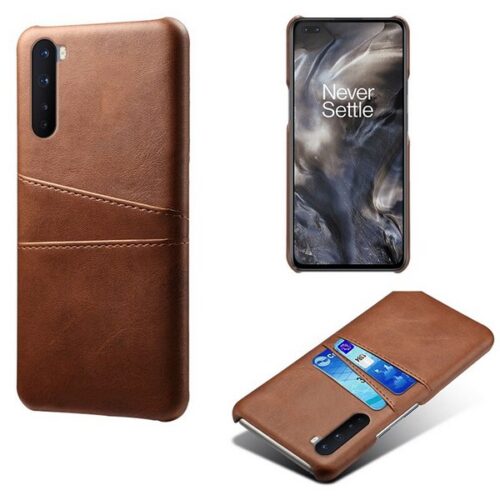 Oneplus-Nord-Luxury-Card-Holder-Hard-PC-Leather-Wallet-Case (Brown)