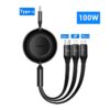 Baseus Bright Mirror Series II Retractable 3-in-1 Fast Charging Cable - Black