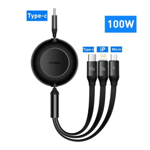 Baseus Bright Mirror Series II Retractable 3-in-1 Fast Charging Cable - Black