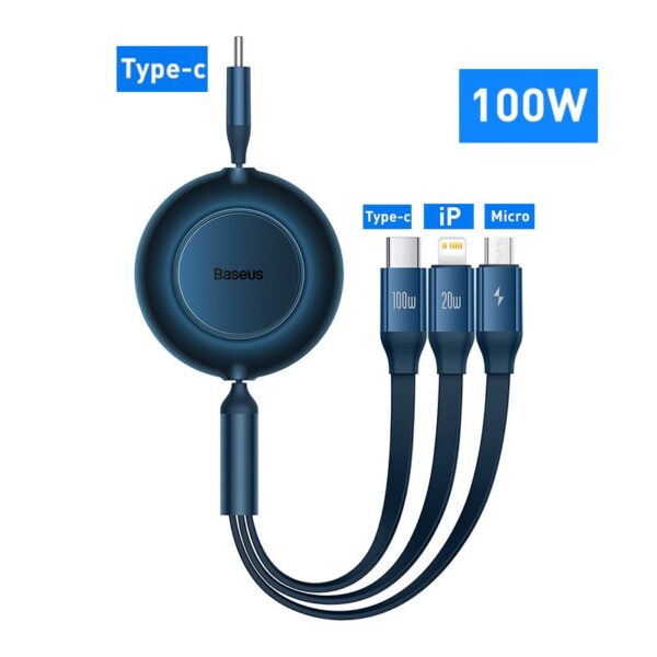Baseus Bright Mirror Series II Retractable 3-in-1 Fast Charging Cable - Blue