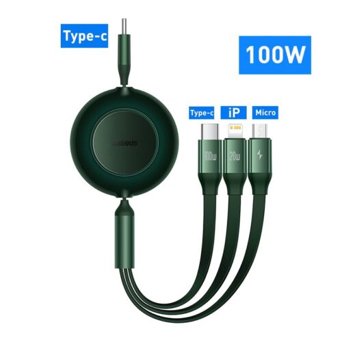 Baseus Bright Mirror Series II Retractable 3-in-1 Fast Charging Cable - Green