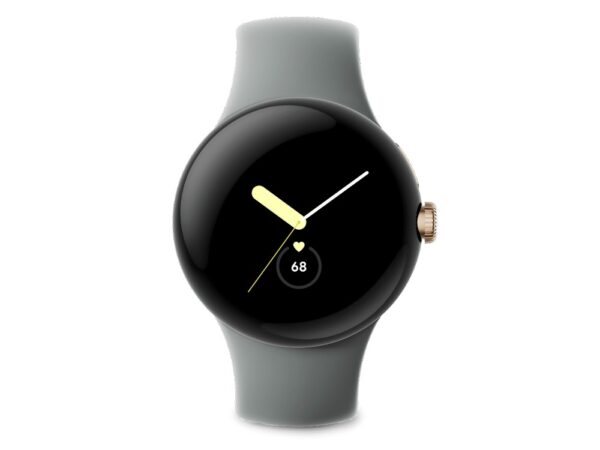 Google Pixel Watch Champagne Gold case Hazel Active band