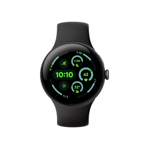 Google Pixel Watch 3 - 45mm - Matte Black Aluminum Case Obsidian Active Band - Alezay Kuwait - Google Kuwait