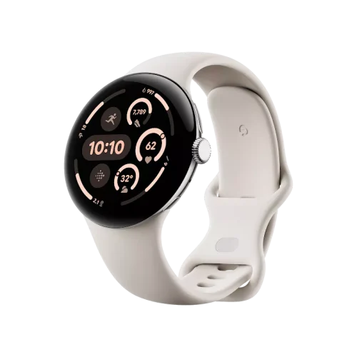 Google Pixel Watch 3 - 45mm - Polished Silver Aluminum Case Porcelain Active Band - Alezay Kuwait - Google Kuwait