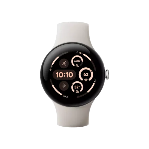 Google Pixel Watch 3 - 45mm - Polished Silver Aluminum Case Porcelain Active Band - Alezay Kuwait - Google Kuwait