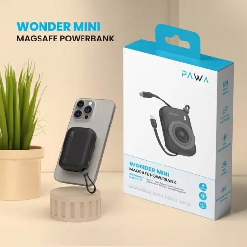 PAWA WonderMini 10000mAh Magsafe Powerbank 22.5W with Built-in Bidirectional Charging USB-C and Lightning Cable - PAWA Kuwait - Alezay Kuwait