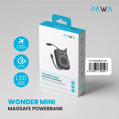 PAWA WonderMini 10000mAh Magsafe Powerbank 22.5W with Built-in Bidirectional Charging USB-C and Lightning Cable - PAWA Kuwait - Alezay Kuwait