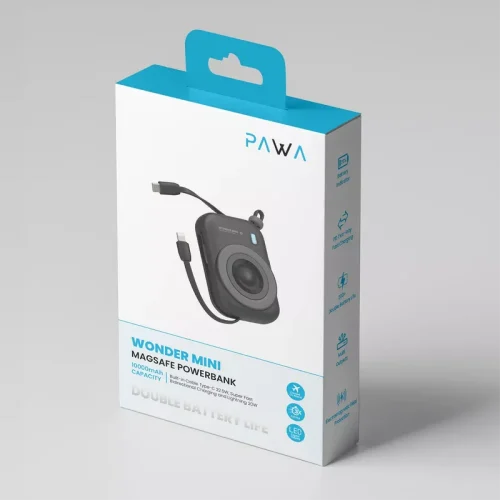 PAWA WonderMini 10000mAh Magsafe Powerbank 22.5W with Built-in Bidirectional Charging USB-C and Lightning Cable - PAWA Kuwait - Alezay Kuwait