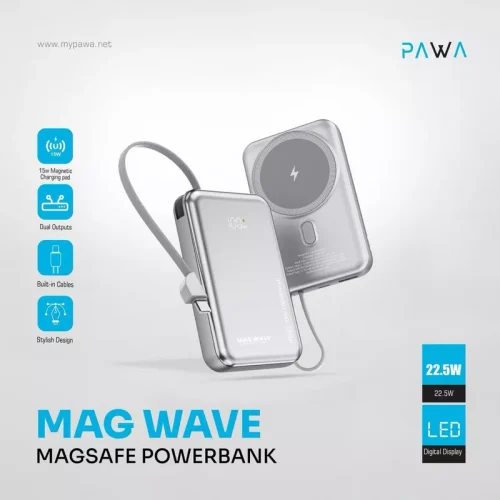 Pawa Magwave Magsafe 10000mAh Powerbank - Silver - Alezay Kuwait - PAWA Kuwait