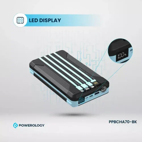 Powerology 16000mAh Solar Multi-Cable Powerbank - Black - Alezay Kuwait - Powerology Kuwait