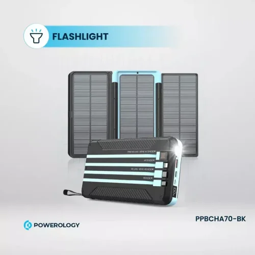 Powerology 16000mAh Solar Multi-Cable Powerbank - Black - Alezay Kuwait - Powerology Kuwait