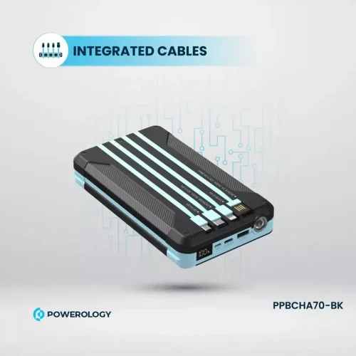 Powerology 16000mAh Solar Multi-Cable Powerbank - Black - Alezay Kuwait - Powerology Kuwait