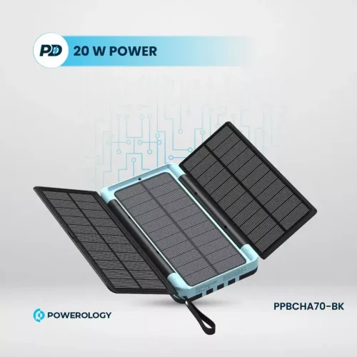 Powerology 16000mAh Solar Multi-Cable Powerbank - Black - Alezay Kuwait - Powerology Kuwait