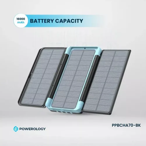 Powerology 16000mAh Solar Multi-Cable Powerbank - Black - Alezay Kuwait - Powerology Kuwait
