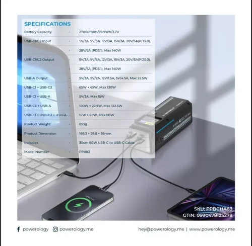 Powerology 27000mAh Smart Display 140W Powerbank - Alezay Kuwait - Powerology Kuwait