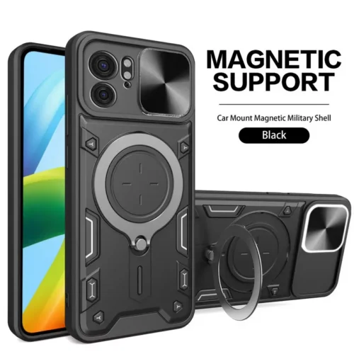 Infinix GT 30 Pro Magnetic Support Case with Rotating Metal Ring Holder - Black - Alezay Kuwait - Infinix Kuwait