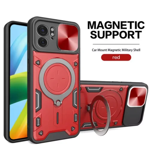 Infinix GT 30 Pro Magnetic Support Case with Rotating Metal Ring Holder - Red - Alezay Kuwait - Infinix Kuwait