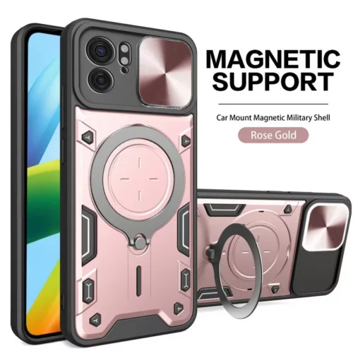 Infinix GT 30 Pro Magnetic Support Case with Rotating Metal Ring Holder - Rose Gold - Alezay Kuwait - Infinix Kuwait