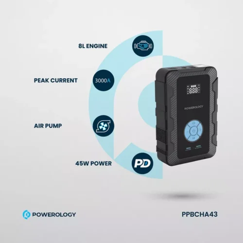Powerology 20000mAh Power Bank Jump Start Air Compressor - Alezay Kuwait - Powerology Kuwait