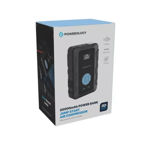 Powerology 20000mAh Power Bank Jump Start Air Compressor - Alezay Kuwait - Powerology Kuwait
