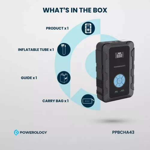 Powerology 20000mAh Power Bank Jump Start Air Compressor - Alezay Kuwait - Powerology Kuwait