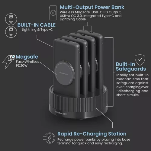 Powerology 4 in 1 Station 10000mAh PD 100W QC Wireless Powerbank (PPBCHA2641) - Alezay Kuwait - Powerology Kuwait