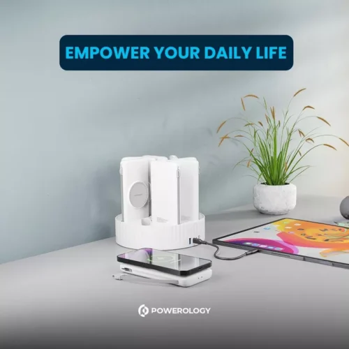 Powerology 8-in-1 Station 10000mAh PD 120W QC Wireless Powerbank - White - Alezay Kuwait - Powerology Kuwait