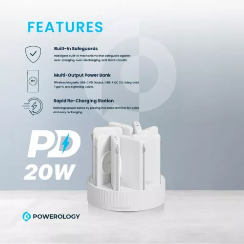 Powerology 8-in-1 Station 10000mAh PD 120W QC Wireless Powerbank - White - Alezay Kuwait - Powerology Kuwait