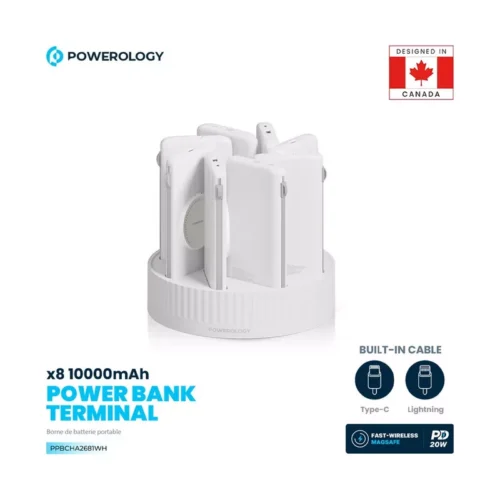Powerology 8-in-1 Station 10000mAh PD 120W QC Wireless Powerbank - White - Alezay Kuwait - Powerology Kuwait