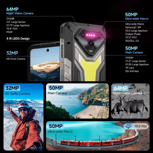 ULEFONE ARMOR 34 Pro Rugged Phone 25500mAh Battery with Builtin Autofocus DLP Projector - Pulse Black - Specs - Alezay Kuwait - Ulefone Kuwait
