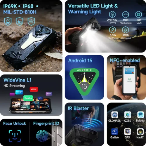 ULEFONE ARMOR 34 Pro Rugged Phone 25500mAh Battery with Builtin Autofocus DLP Projector - Pulse Black - Specs - Alezay Kuwait - Ulefone Kuwait