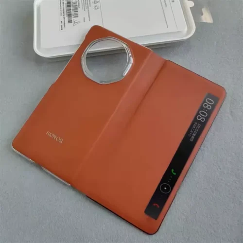 Honor Magic V5 Smart View Flip Cover (Official) - Reddish Brown - Honor Kuwait - Alezay Kuwait