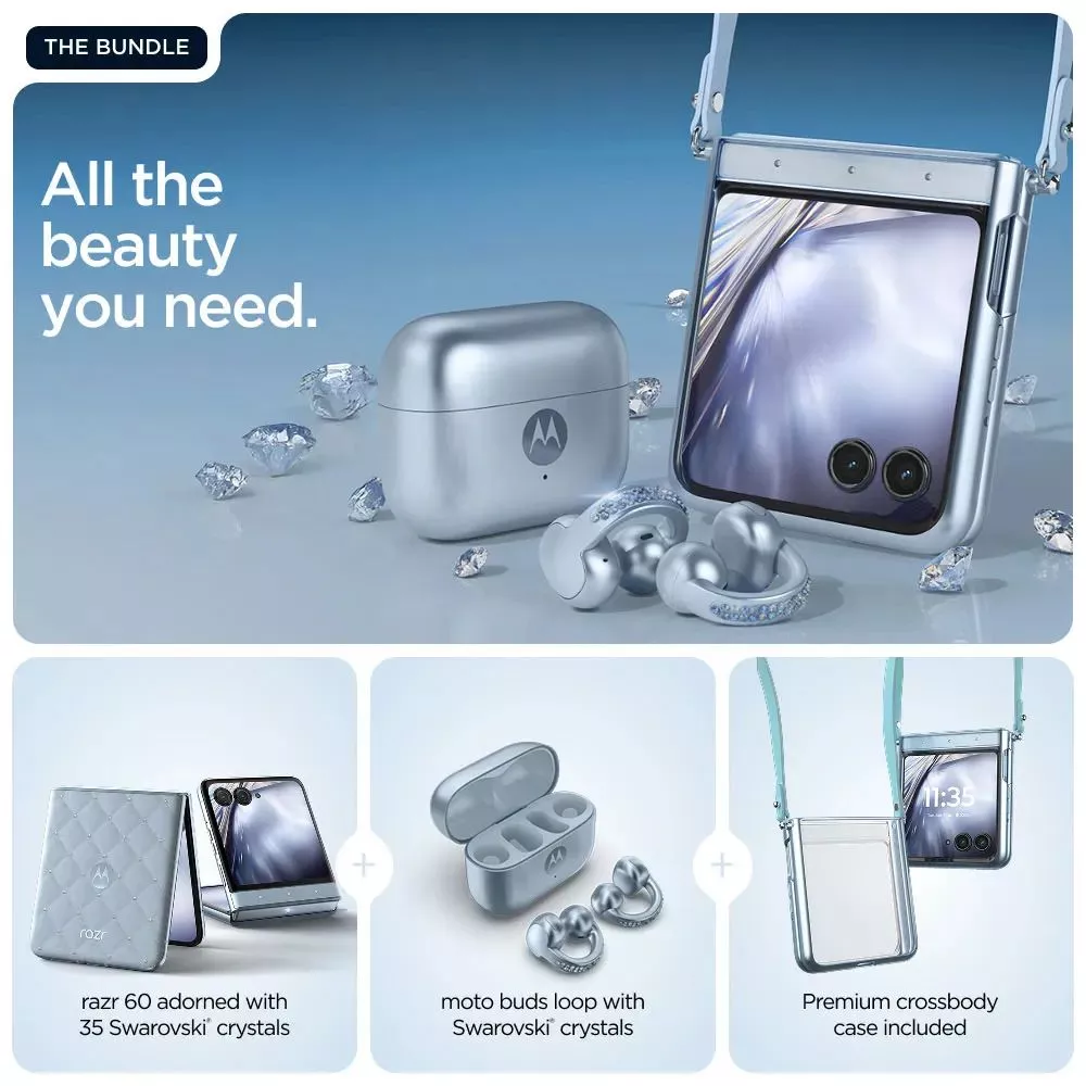 Motorola Razr 60 Swarovski Edition 256GB, 8GB RAM Phone (Global Version) + Moto Buds Loop 9 Motorola Razr 60 Swarovski Edition - Motorola Kuwait - Alezay Kuwait