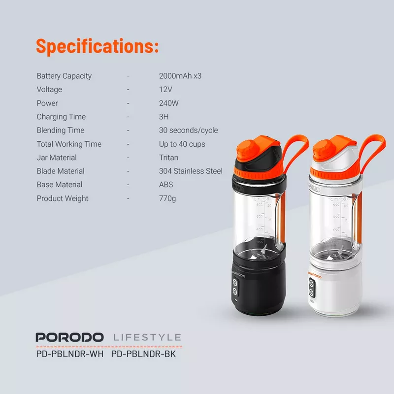 Porodo Lifestyle Dual Spin Clockwise and Reverse Portable Blender 21 Porodo Lifestyle Dual Spin Clockwise and Reverse Portable Blender - Porodo Kuwait - Alezay Kuwait