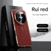 Honor Magic 8 Pro Ultimate Design Vegan Leather Case with Full Lens Shield Protection - Red - Alezay Kuwait