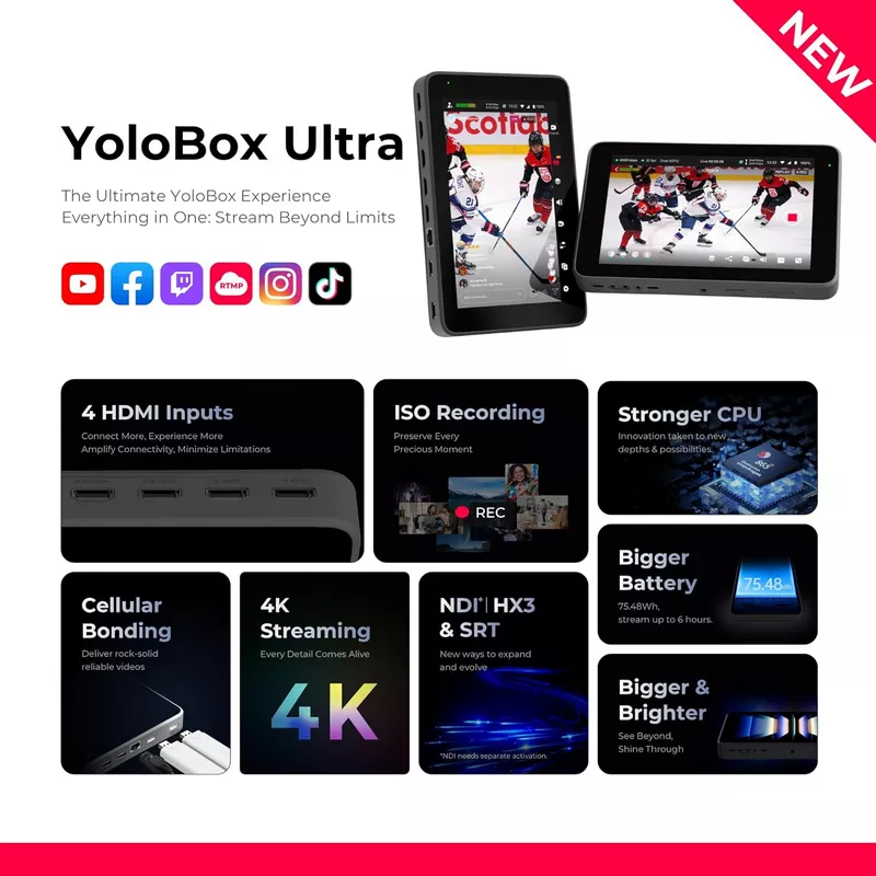 YOLOLIV YoloBox Ultra, The Ultimate All-in-one Horizontal/Vertical Live Streaming Equipment Switcher Monitor Encoder Recorder, for Facebook, YouTube, Instagram, Tiktok, RTMPS 13 YoloLiv YoloBox Ultra - The Ultimate All-in-one Horizontal & Vertical Live Streaming Equipment Switcher - Yololiv Kuwait - Alezay Kuwait