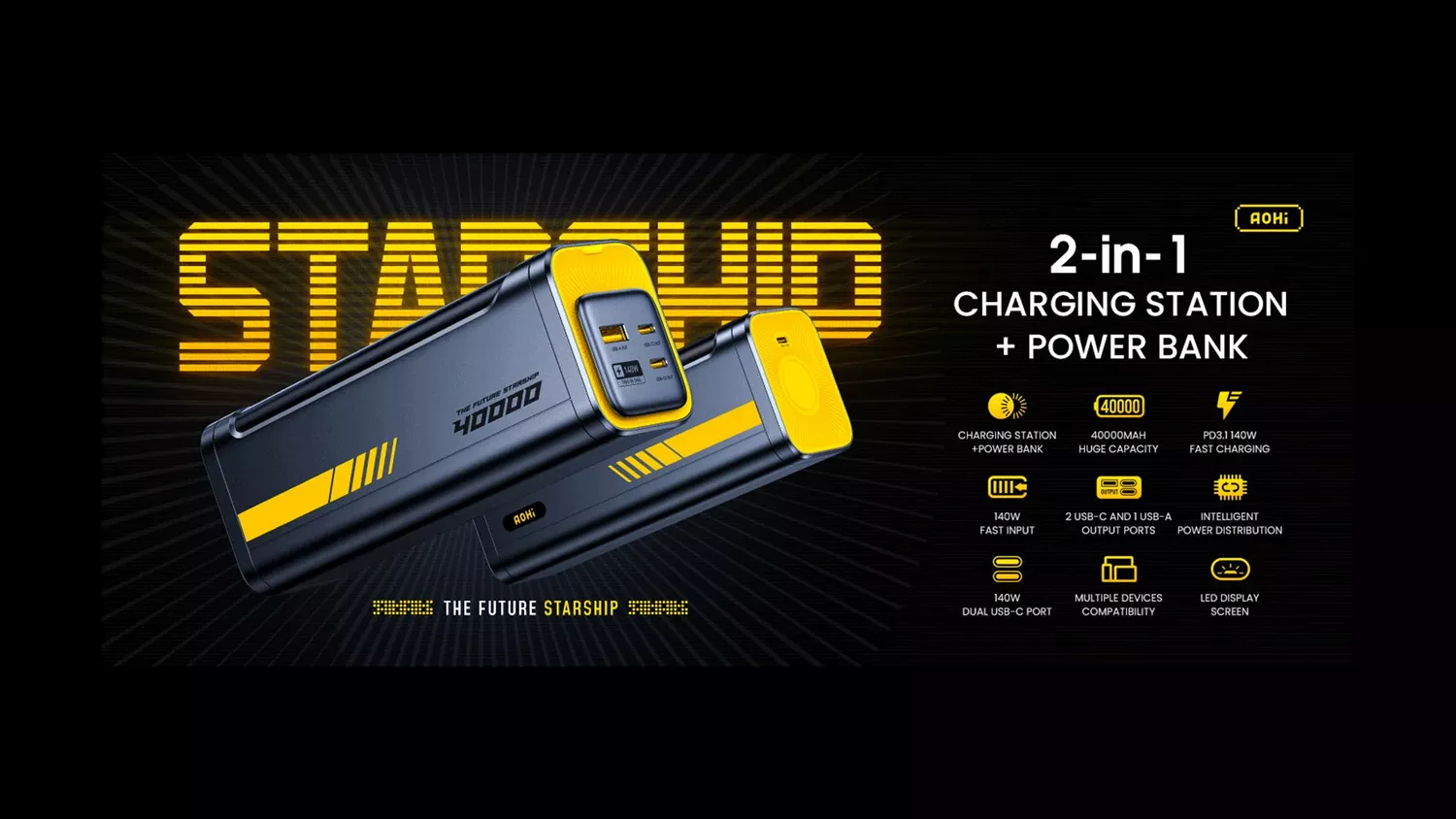 AOHI Starship 40000mAh Power Bank 140W Charger - Banner - AOHI Kuwait - Alezay Kuwait