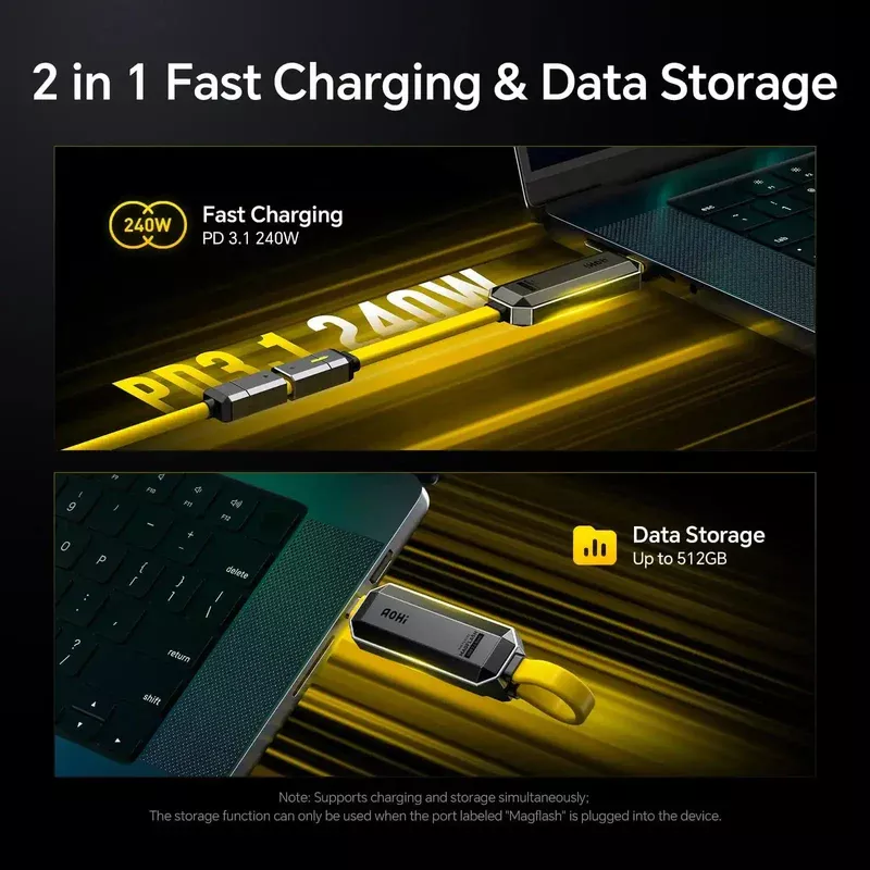 AOHI The Future Magflash 2-in-1 Charging & Data Storage Cable Set (512GB/ 240W/ 1000MB/s) 10 AOHI The Future Magflash 2-in-1 Charging & Data Storage Cable Set - 512GB - Aohi Kuwait - Alezay Kuwait