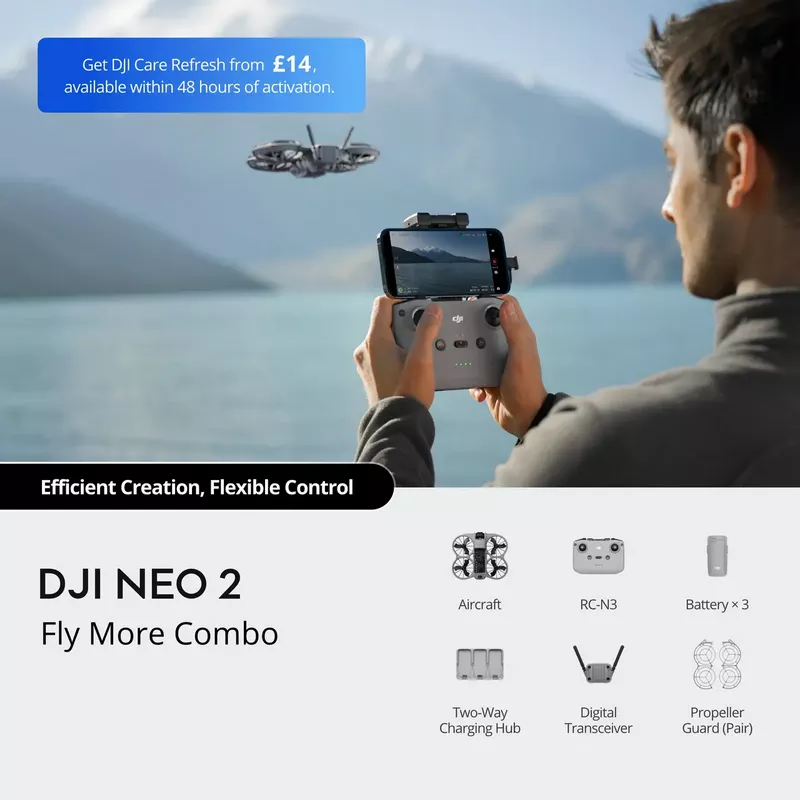 DJI Neo 2 Fly More Combo With RC-N3 Remote Controller, Stable Transmission With Digital Transceiver, 4K Drone for Beginners, 3 Batteries 20 DJI Neo 2 Fly More Combo - DJI Kuwait - Alezay Kuwait