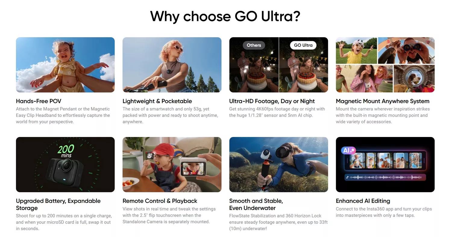 Insta360 GO Ultra Standard Bundle 48 Insta360 GO Ultra Standard Bundle - Features Banner - Insta360 Store Kuwait - Alezay Kuwait