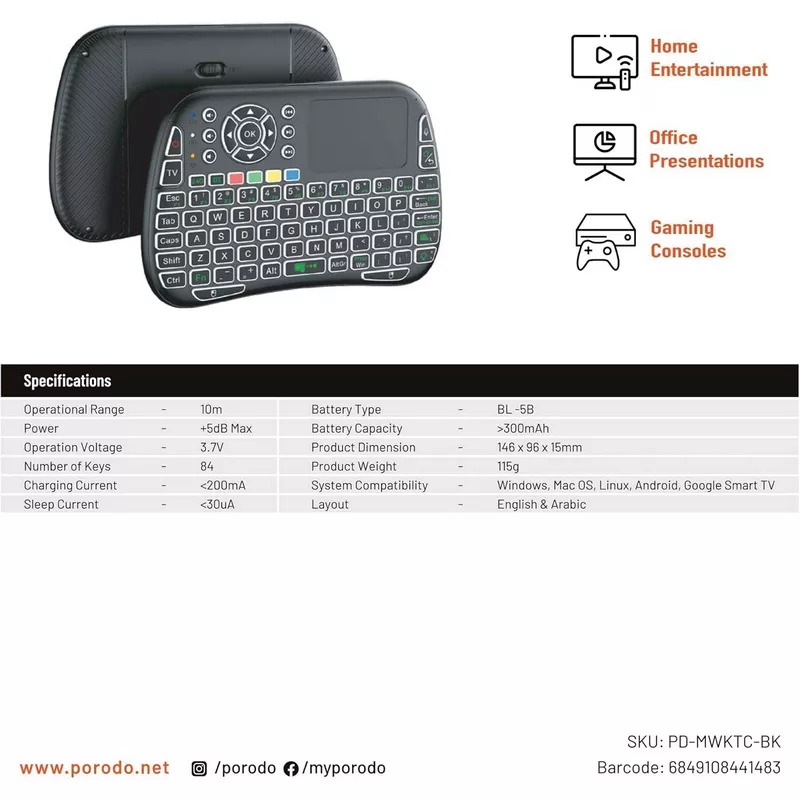 Porodo Universal Keyboard Remote and Mouse 14 Porodo Universal Keyboard Remote and Mouse - Porodo Kuwait Store - Alezay Kuwait