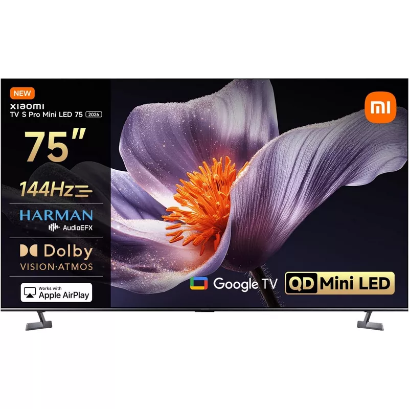 Xiaomi TV S Pro Mini LED 75 2026, Smart TV, 4K QD-Mini LED 144Hz Google TV, Dolby Vision, Dolby Atmos, HDR 10+, DTS-X, Harman AudioEFX, Google Assistant, Airplay 2, Low-reflection display (ELA6340GL) 1 Xiaomi TV S Pro Mini LED 75 2026 - Xiaomi Kuwait - Alezay Kuwait