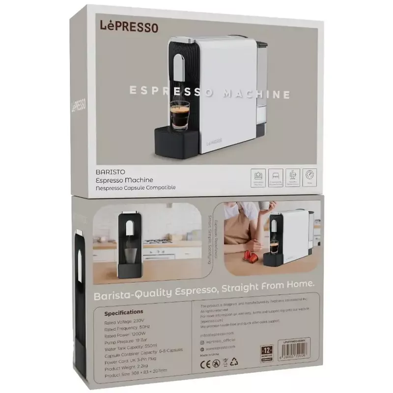 Lepresso Baristo Espresso Machine Nespresso Capsule Compatible 2 Lepresso Baristo Espresso Machine Nespresso Capsule Compatible - White - Lepresso Kuwait - Alezay Kuwait