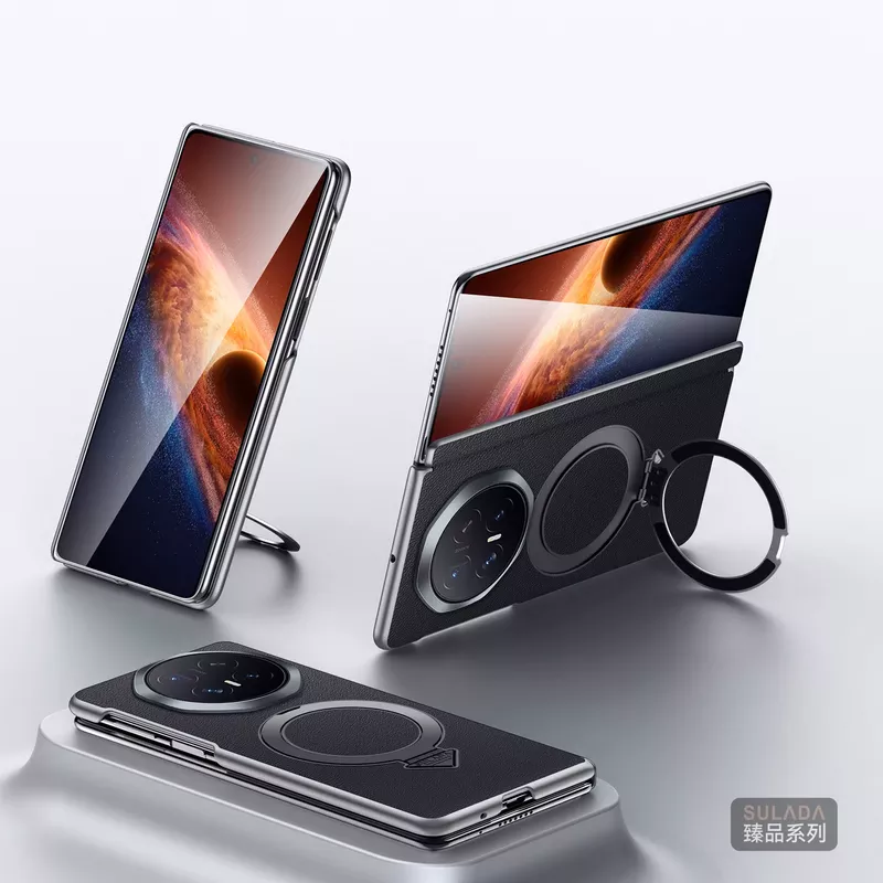 Honor Magic V6 Leather Magnetic Handle MagSafe Case with Hinge Protection by SULADA 4 Honor Magic V6 Leather Magnetic Handle MagSafe Case with Hinge Protection by SULADA - Black - Alezay Kuwait