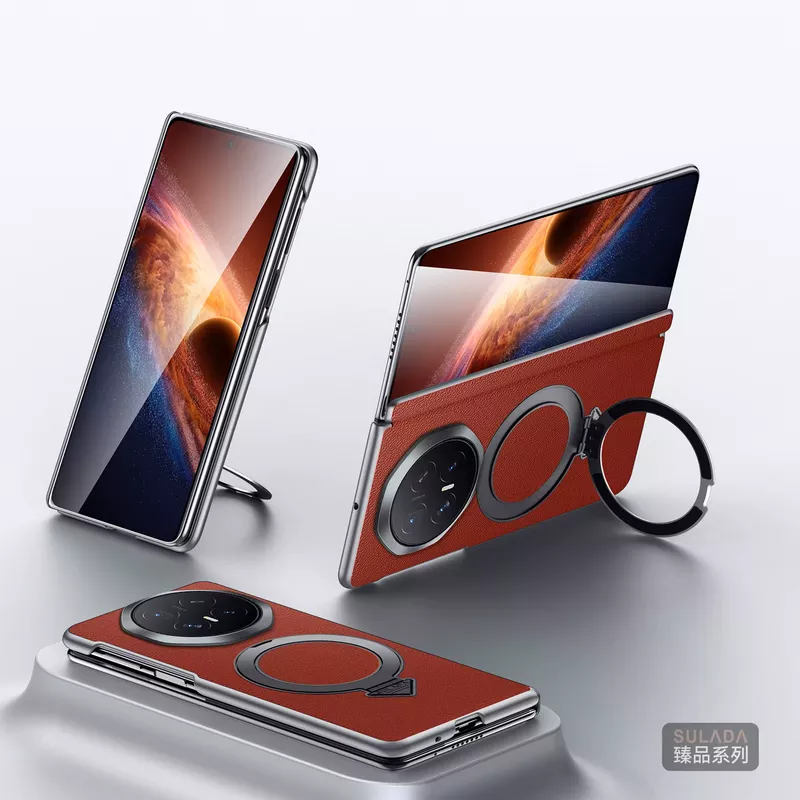 Honor Magic V6 Leather Magnetic Handle MagSafe Case with Hinge Protection by SULADA 2 Honor Magic V6 Leather Magnetic Handle MagSafe Case with Hinge Protection by SULADA - Red - Alezay Kuwait