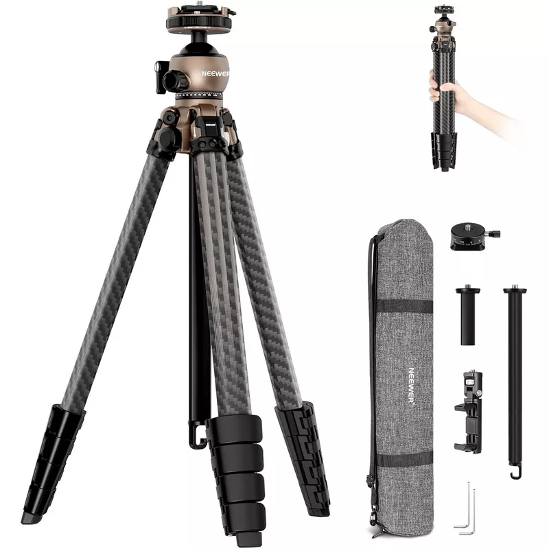 NEEWER LITETRIP LT35 61" Travel Tripod Carbon Fiber w Pan Tilt Low Profile Ball Head, Arca QR Plate Compatible with PD, Center Axis, 2in1 Phone Clamp Handgrip, Max Load 22lb 1 NEEWER LITETRIP LT35 61 Travel Tripod - Alezay Kuwait - NEEWER Kuwait Store