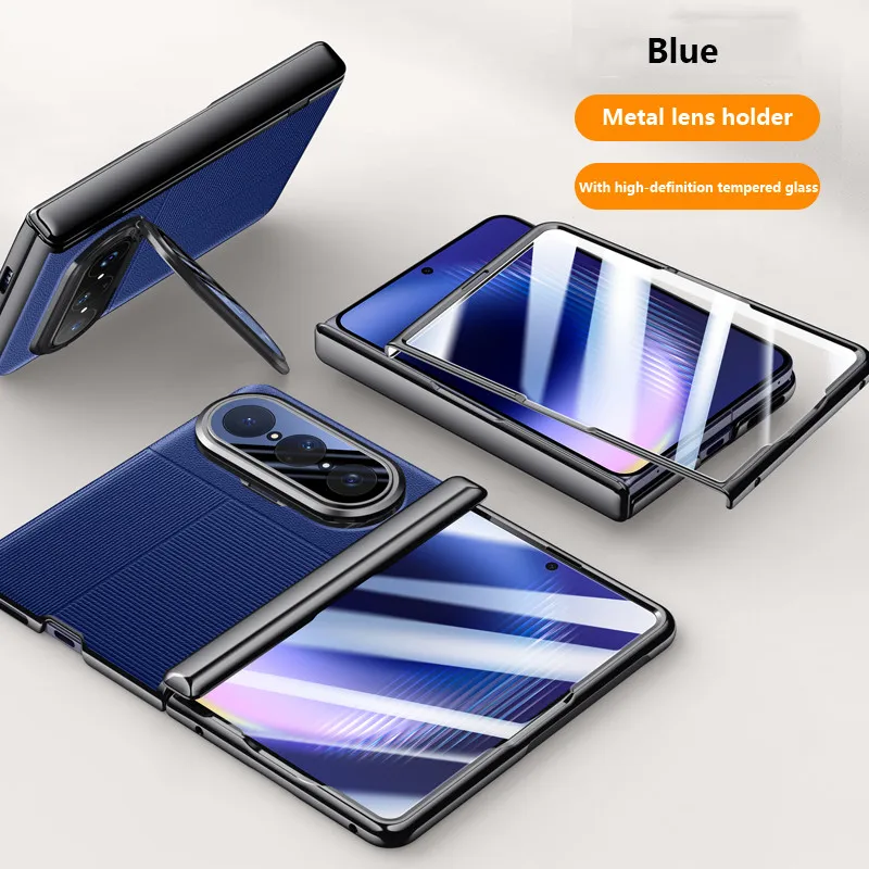 Huawei Pura X Max Luxury Leather Cover with Camera Lens Protection & Metal Lens Holder 12 Huawei Pura X Max Luxury Leather Cover - Blue - Huawei Kuwait - Alezay Kuwait