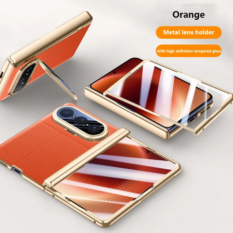 Huawei Pura X Max Luxury Leather Cover with Camera Lens Protection & Metal Lens Holder 13 Huawei Pura X Max Luxury Leather Cover - Orange - Huawei Kuwait - Alezay Kuwait